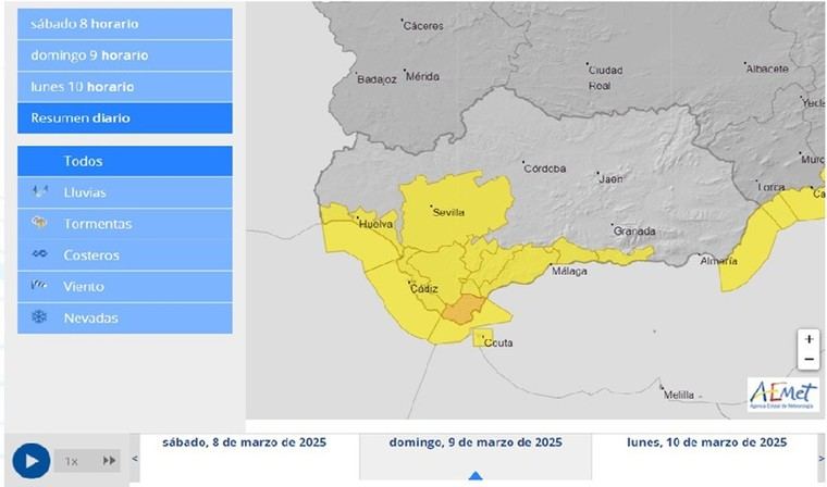 Andalucía enfrenta 449 emergencias por lluvias y vientos en un solo día