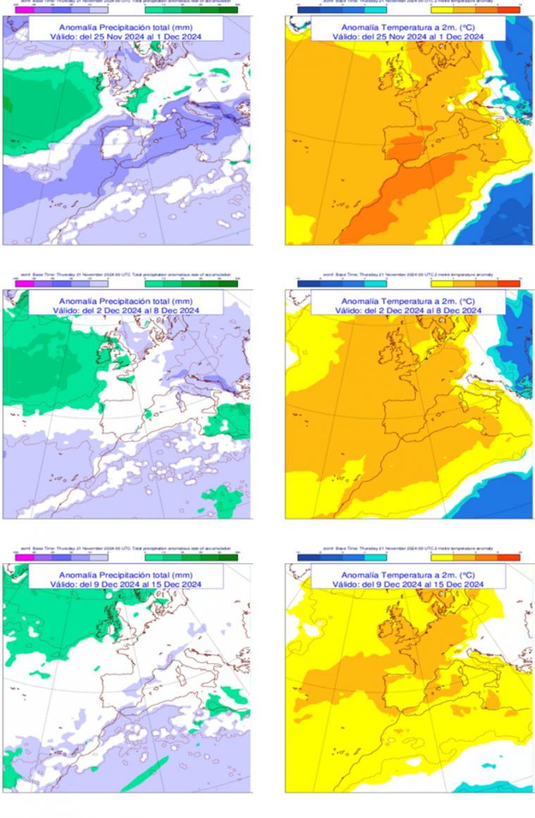 Predicción de la AEMET para las semanas del 25 de noviembre al 15 de diciembre de 2024